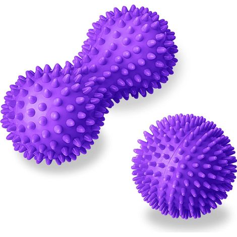 Balle de massage à picots, balle de massage hérisson de 9 cm et rouleau de massage pour les pieds de 15 cm, ensemble de balles de massage - Violet-AquaForge