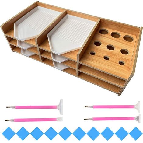 Organisateur de plateau de peinture au diamant, accessoires de peinture au diamant bricolage, plateau de rangement multicouche en bois Point Drill Pen Holder Box 03-Fei Yu (1/5)