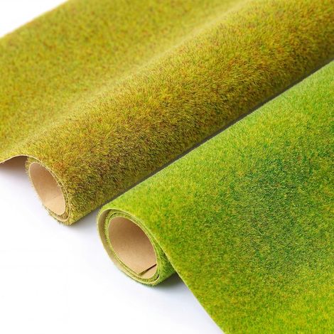 2 Rouleaux 100 x 35 cm Tapis d'herbe Pelouse Artificielle, Faux Gazon Modèle Ferroviaire, pour Accessoires de Modélisme, Aménagement Paysager (Vert Jaune + Vert Clair) (1/5)