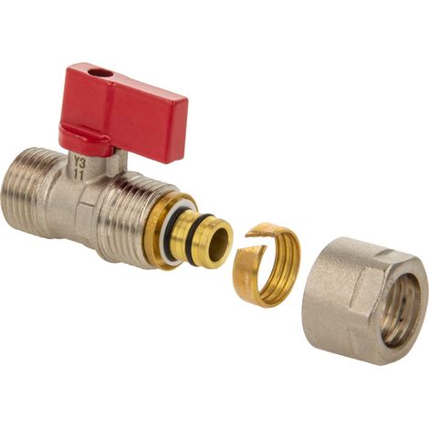tecuro MINI Kugelhahn Außengewinde G 1/2 Zoll x Klemmverschraubung für Rohr Ø 16 x 2 mm - Messing vernickelt
