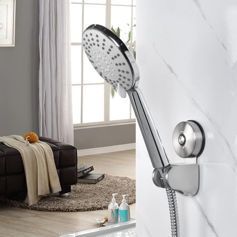 Support Pommeau de Douche - Support de douche à ventouse en Inox Sans Percage Mural Support Pommeau Douchette réglable pour salle de bain Ventouse Support Douchette 4 Angle réglable N (1/5)