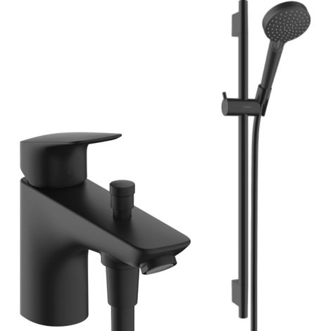 Pack mitigeur baignoire mécanique HANSGROHE Logis C2 + Ensemble pommeau Vernis Blend EcoSmart 2 jets avec barre noir mat