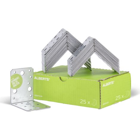 Équerre de fixation galvanisée Sendzimir 90 x 90 x 65 mm – Set de 25 pièces – Pour applications construction et réparation – Alberts (1/4)