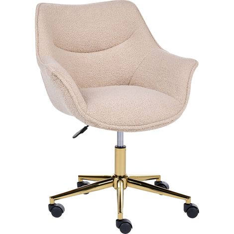 Office Swivel Chair Beige Boucle Height Adjustable Home Office ARDELLE (1/5)