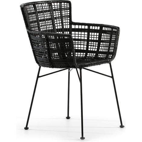 Stuhl 55x62x80 Black Metal / Black Wicker Furniture / Chaisspour Alle Stile, um zu Hause eine Note zu verleihen (1/5)