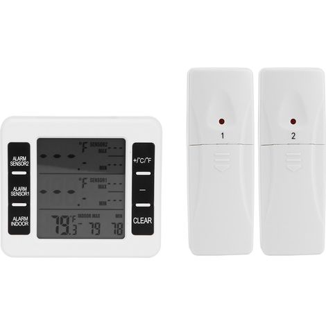 Refrigerator Thermometer Wireless Indoor LCD Digital Freezer Alarm Thermometerwith 2 Transmitter (1/5)