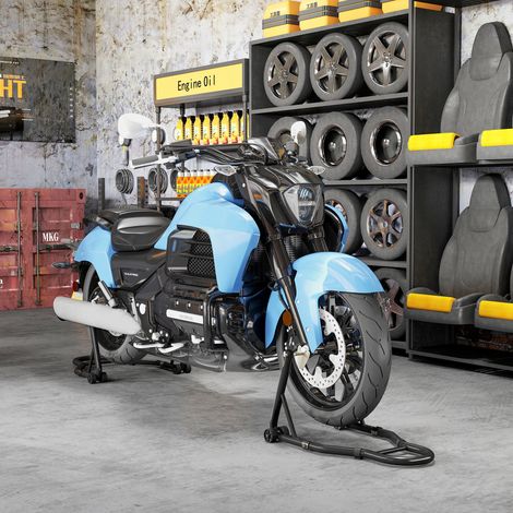 Soporte para rueda delantera y trasera, capacidad de carga de 390 kg, soporte para taller de motocicletas, brazo de acero ajustable, horquilla en forma de U + L, color negro.