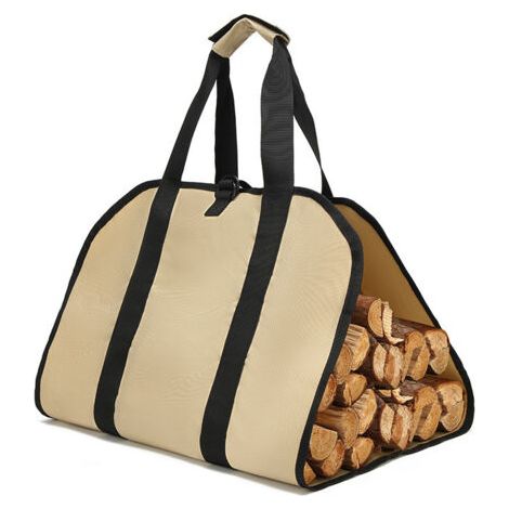 Sac de Transport pour Bois de Chauffage, Toile Sac à Bûche Cheminée, Sac Transport Buches Résistant à Eau, Accessoires de Cheminée Pliables, Idéal pour Poêles à Bois, Camping, Plage (Kaki)