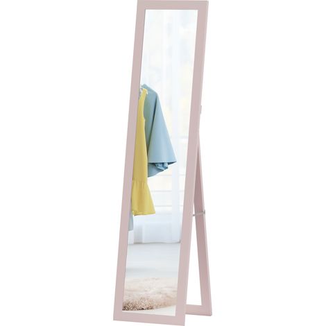 Miroir pleine longueur, MDF, rose nacré clair, 157 x 37 cm, cadre, inclinable ou suspendu (1/5)