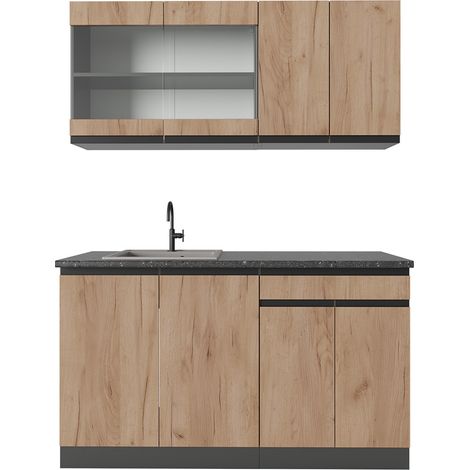 Cocina versátil R-Line, Oro power roble/antracita, 140 cm , ET Antracita, Vicco