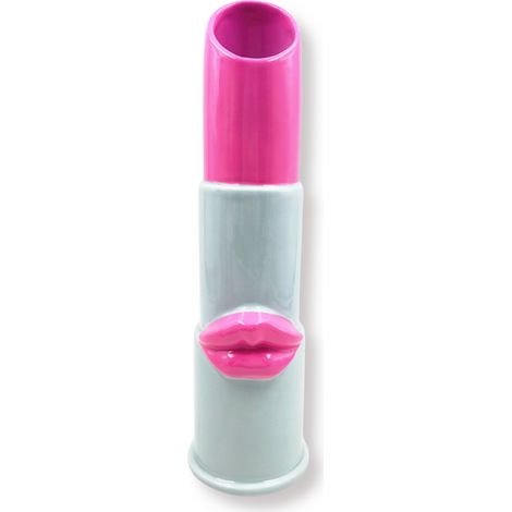Vase Décoratif en Céramique Design Rouge à Lèvres Menthe et Rose 11 x 10 x 35 cm - PANGIVO