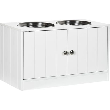 Gamelles pour chien, station d'alimentation surélevée avec 2 gamelles en acier inoxydable, support pour gamelles avec espace de rangement de 44 L, portes magnétiques, gamelle pour nourriture, gamelle 