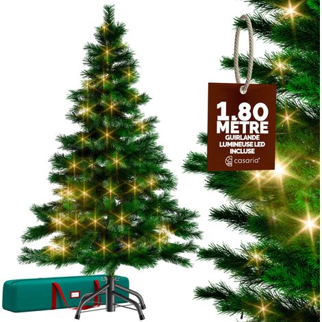Casaria – Sapin de Noël artificiel 180 cm – Vert foncé – 533 branches en PVC – Guirlande lumineuse 120 LED blanc chaud incluse (1/6)