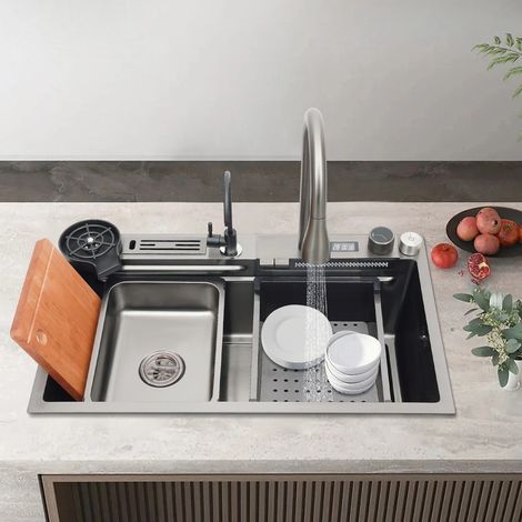 Digitales Edelstahl-Spülbecken mit intelligentem Küchenspülbecken mit Schneidbrett, 29,52  18,11  8,66 Zoll