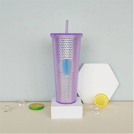 Tasse En Plastique Double Paroi - 710 Ml - Avec Paille - Réutilisable - Pour Boissons Froides - 1 Pièce