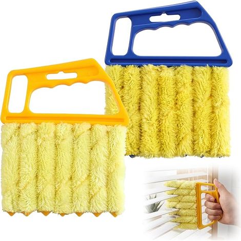 Lot de 2 nettoyeurs pour Stores vénitiens, Bleu et Jaune, plumeau Humide, Balai pour lamelles de fenêtre (1/5)