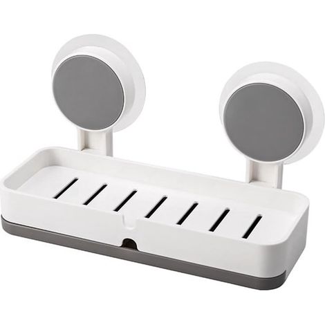 Jabonera autodrenante，Bandeja de drenaje extraíble，Montaje en pared sin taladros，Plástico resistente a la humedad，Blanco (1/5)