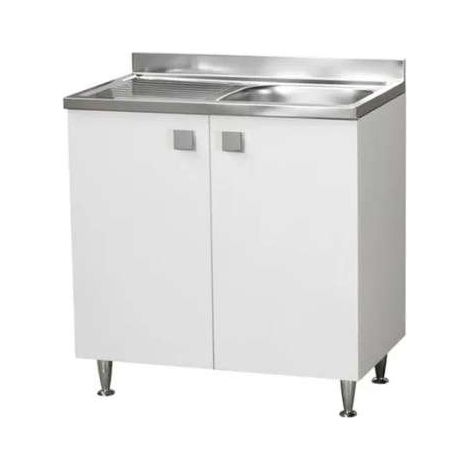 Sottolavello con lavello vasca destra Bianco Frassinato 2 ante Cm 80x50xH 91 - consegnato già montato