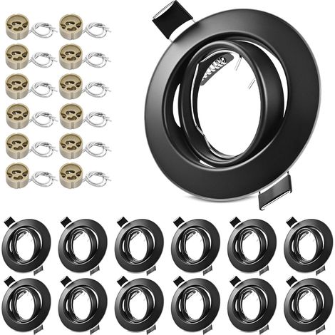 12 x GU10 Recessed Spotlights, Matt Black Frame ceramic socket, 30° swivel, diameter 68-80 mm. For 50mm LED/Halogen Bulbs Bulb not included. (1/5)