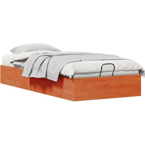 Cadre de lit coffre avec rangement, finition cire marron, 90 x 190 cm (1/5)