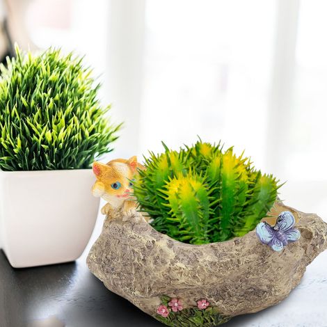 Mini pot de fleurs décoratif en résine, motif animal de dessin animé, pour plantes succulentes, style chat. (1/5)