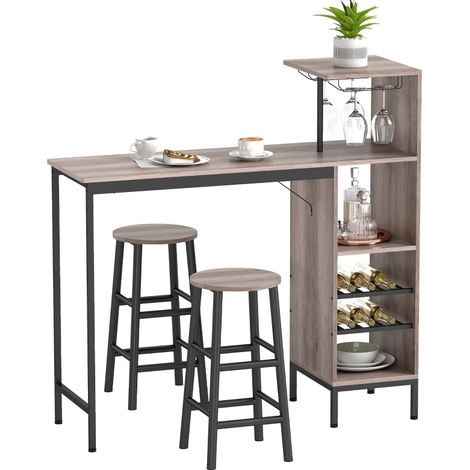 MEUBLIV Bartisch 121,5 cm grau – Flaschen-/Gläserhalterung, 3-teilig (1/5)