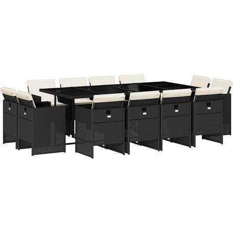 Maison Exclusive - Set da Pranzo da Giardino 13pz con Cuscini Nero in Polyrattan (1/5)