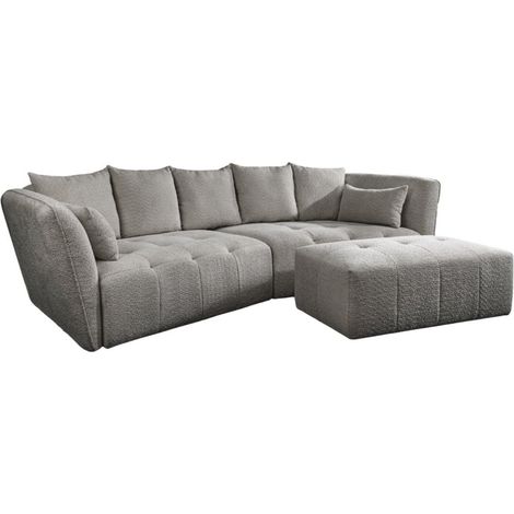 Sofá + puff IMPERIA gris – Sofá modular de tela bouclé
