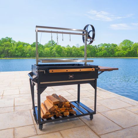 Backyard Discovery Argentine Santa Maria Heritage Wood Fire & Charcoal Steel Barbecue with Fire Bricks and Adjustable Grates