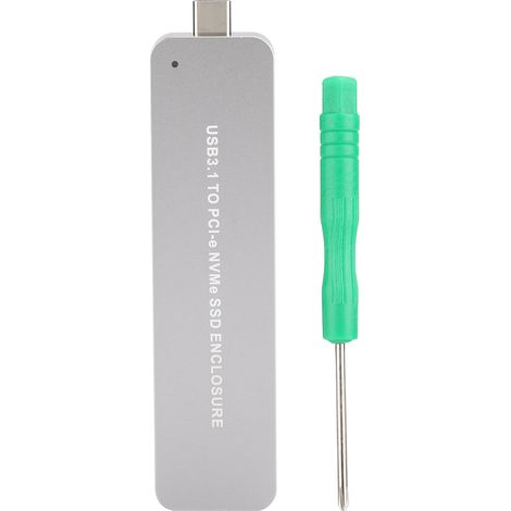 Étui de boîtier de disque dur SSD portable M.2 NVME vers USB-C argenté métallique rétractable (1/5)