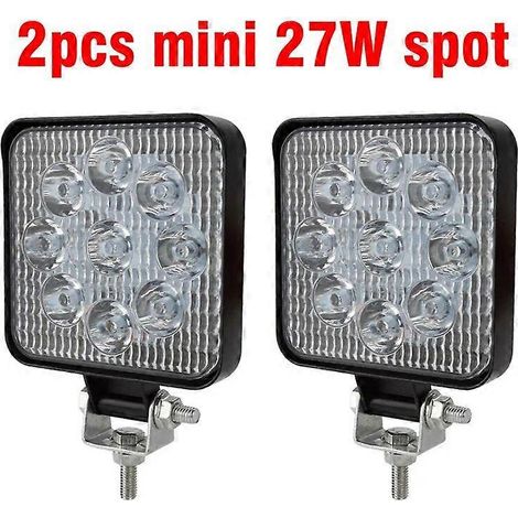 Barre lumineuse de travail LED OKEEN Mini 16 LED 27W/48W, projecteur carré, 12V/24V, pour camions, 4x4, voitures, SUV et quads (2 unités, faisceau spot minimum 27W). (1/5)