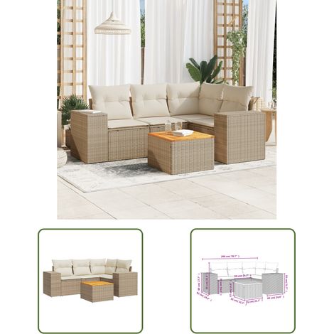 The Living Store 5-tlg. Garten-Sofagarnitur mit Kissen Beige Poly Rattan - Gartensorte - Gartenmöbelset - Esszimmergarnitur - Outdoor Möbel - Lounge Set (1/3)
