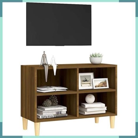 813148 Meuble TV avec pieds en bois massif Chêne marron 69,5x30x50 cm (1/5)