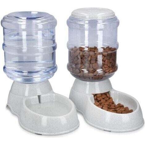 HOXILEELEO - Distributeur automatique d'eau et de nourriture Aiperq 2X - Accessoire pour chats et chiens - 2 gamelles automatiques - Convient aux chats, chiens et lapins - Capacité de 3,8 L (1/4)