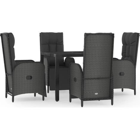 Maison Exclusive - Set da Pranzo da Giardino 5 pz Nero con Cuscini in Polyrattan (1/5)