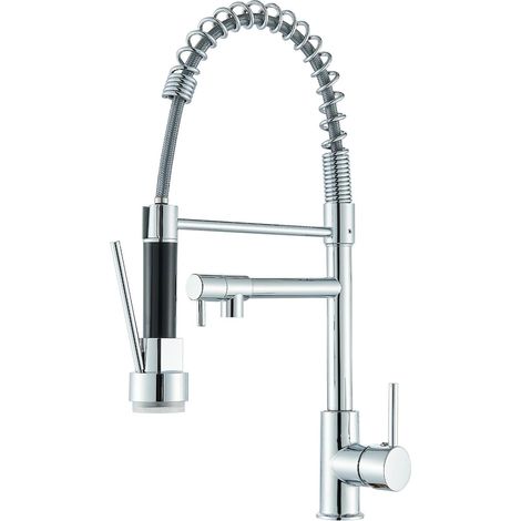 1 Robinet Cuisine Mitigeur,Douchette Extractible,Pivotant 360°,Acier Inoxydable,Évier Double Bac (1/5)