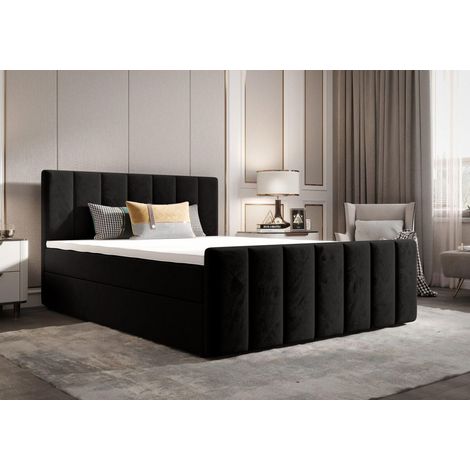 Lit Boxspring Adalle - Noir - 180x200 Cm - Lit Moderne - Design Élégant - Matelas À Ressorts Bonnell (1/5)