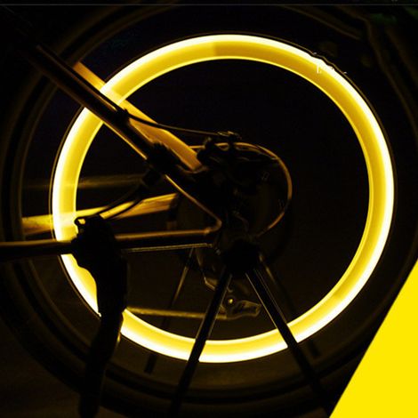 Lot de 2 lampes lumineuses pour valve de pneu de moto, décoration universelle pour la conduite de nuit, compatible avec voiture, moto et vélo (jaune). (1/4)