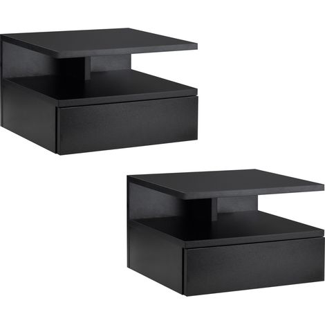 HOMCOM Lot de 2 Tables de Chevet murales - Lot de 2 Tables de Nuit - Tiroir Coulissant, Niche, Plateau - Panneaux Particules noir