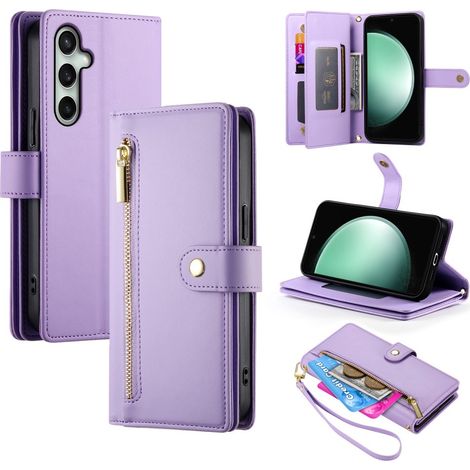 Custodia a libro per Samsung Galaxy S24 FE, con portafoglio e tasca con cerniera, colore viola. (1/5)