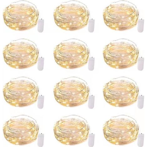 12 luces LED a pilas，guirnalda de luces，2 m，20 LED，impermeable，cable plateado，estrella de luciérnaga，luz de luna para manualidades (1/5)