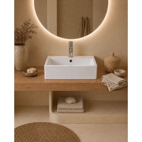 Exagonshop Lavabo 53x41 rettangolare in ceramica bianco lucido