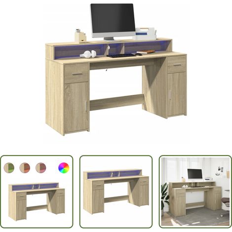 vidaXL Sonoma-Eiche - LED-Schreibtisch Sonoma-Eiche 160x55x91 cm Holzwerkstoff (1/5)
