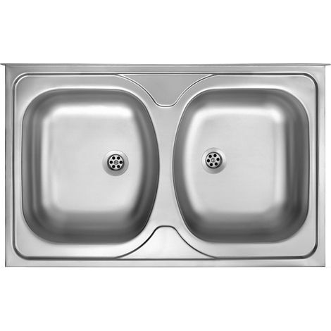Lavello cucina da appoggio in acciaio inox con 2 vasche 80x50x13H cm finitura inox - Tavo