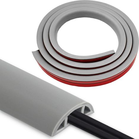 Goulotte Passe câble Sol PVC Flexible autocollante 2m 30 mm x 10 mm, Gris (1/5)