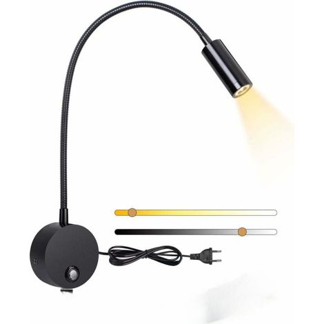 Lampe Murale Pour Lecture - 3000K-6000K Réglable Au Toucher - Bras Flexible 360° - Port USB 5V/2A - Câble 1,8 M Avec Prise Européenne - 1 Pièce (1/5)