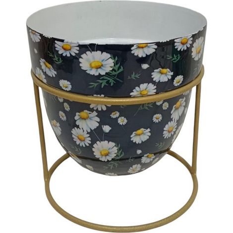 Flower Print Design Planter in Stand - L13 x W13 x H13 cm