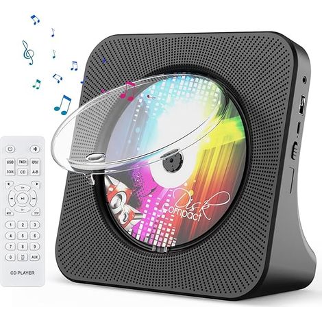 Lecteur CD de Bureau avec Bluetooth Lecteur CD Mural Haut-parleurs HiFi Intégrés Portables avec écran LED Audio Domestique Boombox Radio FM USB Type-c Lecteur(Noir)