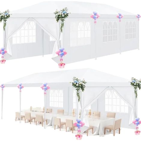 Abri de jardin, Auvent imperméable, Montage facile, Blanc 3x9m (1/2)