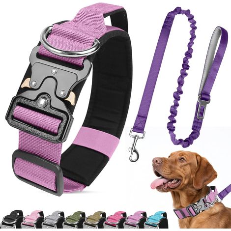 CCYKXACollier pour Chien et Laisse, Collier Chien Tactique, Colliers Réglable Militaire en Nylon avec Poignée, Colliers pour Chiens Rembourré (Violet, L) (1/5)
